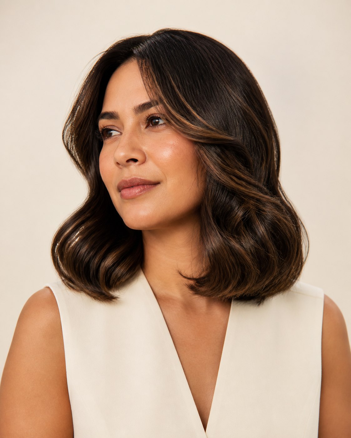 Referencia editorial de corte Signature con ondas